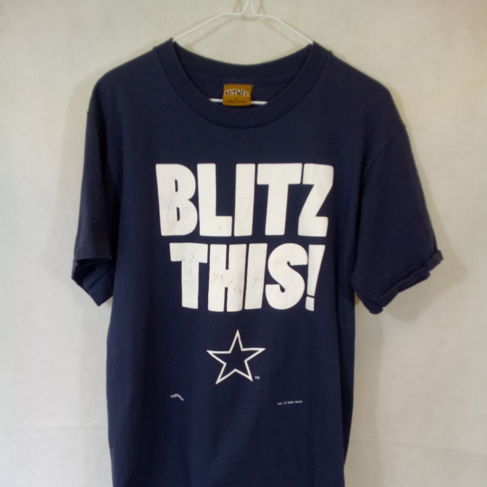 VTG 90's Nutmeg Navy Dallas Cowboys Blitz S/S Pullover Crew Neck T-Shirt Tee M